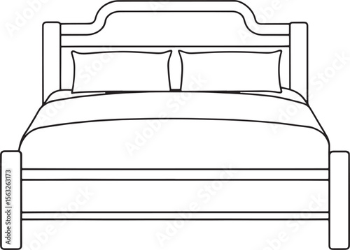 Bedroom line drawing with a bed and pillows perfect for furnishing or interior concept visuals