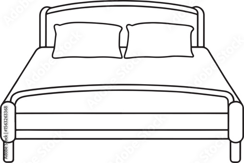 Double bed outline with pillows in clean drawing style for modern home furnishing illustration
