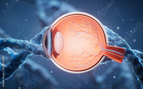 Medical eyeball structure scientific illustration, 3d rendering.