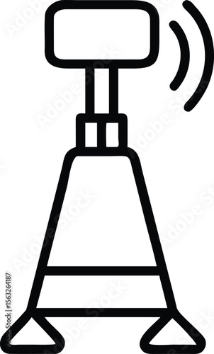 Transmitter tower icon, broadcasting station line drawing, radio signal transmission illustration