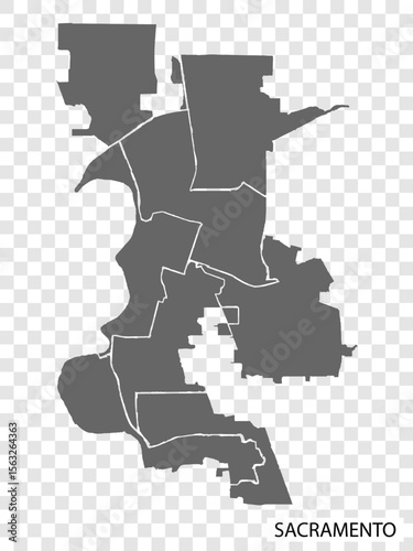 High Quality map Sacramento is a city  of United States, with borders of the districts. Map Sacramento of California for your web site design, app, UI. EPS10.