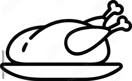 Turkey on plate icon, outline of cooked fowl illustration food