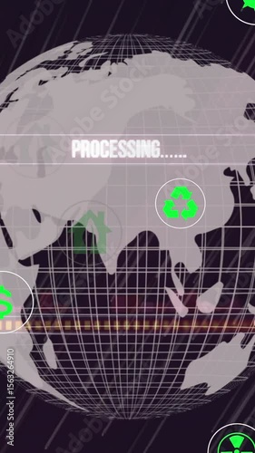 Animation of ecology and green energy icons over globe