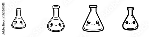 A modern laboratory flask icon is depicted in a simple black and white illustration with an editable stroke