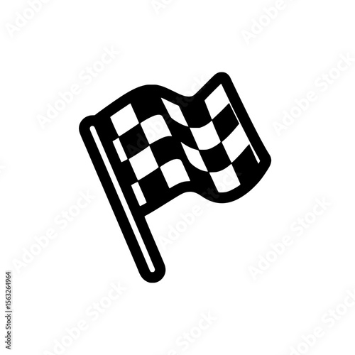 The checkered finish line flag is illustrated in a simple and modern black and white design, making it suitable for use in themes of racing, competition, and triumph