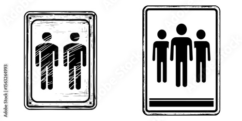 Sign indicating the men's restroom, represented by a black and white rectangular icon