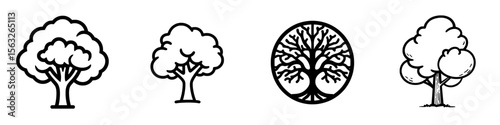 A stylized tree icon is depicted in simple black and white line art against a plain white background