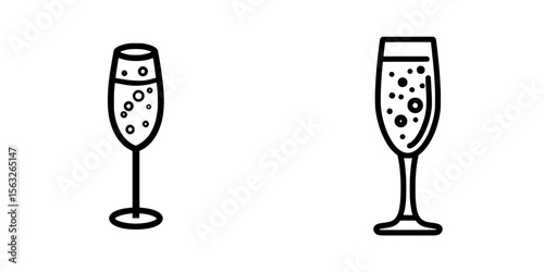 A champagne flute symbol featuring bubbles is depicted in black outline on a white background
