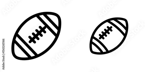 An American football is depicted in a simple black and white outline icon, complete with laces and stripes, set against a white background