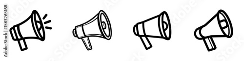 The Megaphone Outline Icon is depicted in black and white as a communication device