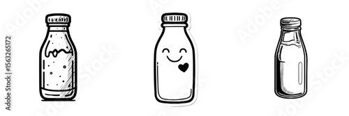 Icon of a milk bottle in minimal style, depicted in black and white, representing a dairy drink