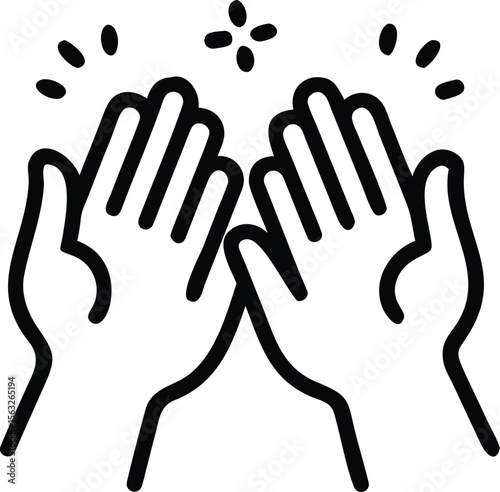 Two hands giving a high five with star symbol in outline style