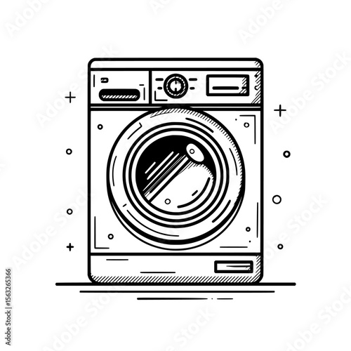 Transparent background image of a washing machine outlined in icon form for household appliances