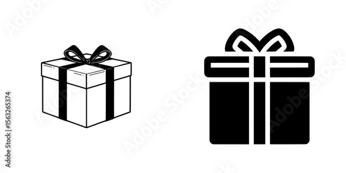 Modern illustration of a minimalist gift box silhouette in black and white on a white background