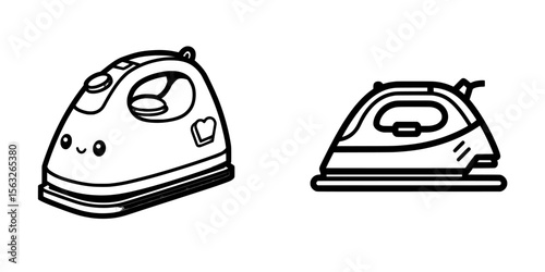 A transparent background outlines an icon of an iron for household appliance purposes