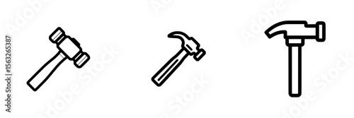 The hammer icon is depicted in a minimal outline style with a modern design and an editable stroke