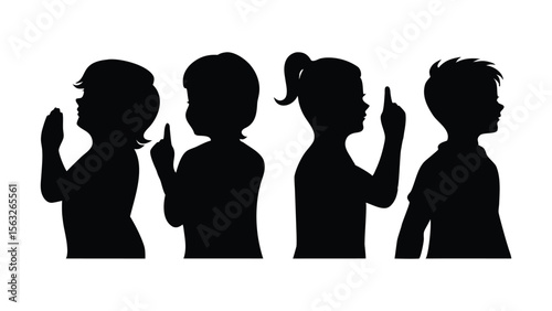 Kids Silhouettes Holding Phones and Communicating