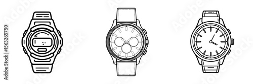 A wristwatch symbol is depicted in a minimalist black outline style set against a white backdrop