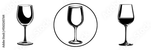 Modern wine glass silhouette in black isolated on a background as a drinkware and party icon