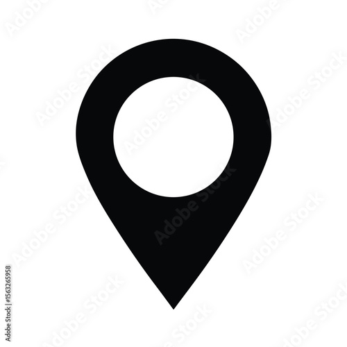 Black and white silhouette of a map pin icon suitable for location travel and destination concepts