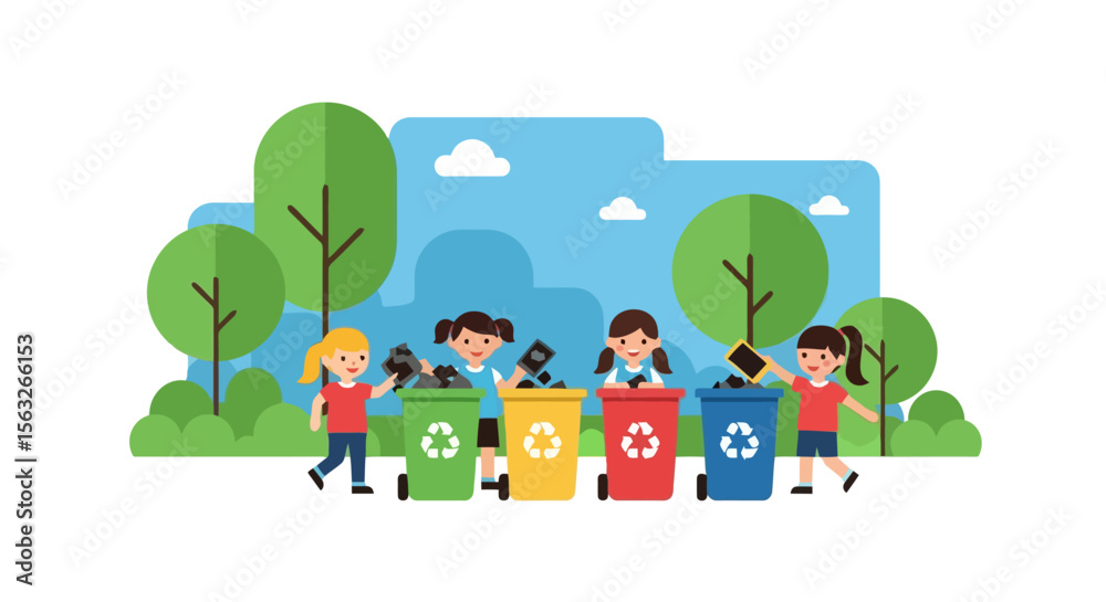 Fototapeta premium Kids Recycling Cartoon: Environmental Awareness Education