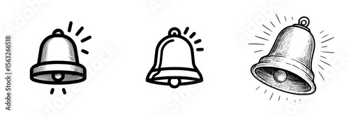 A basic icon depicting a black and white bell with vibration lines signifying an alert or notification
