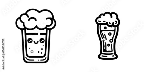 A beer glass symbol is depicted in a black and white line style and includes foam