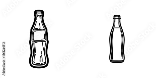 A black outline style soda bottle icon is set against a white background