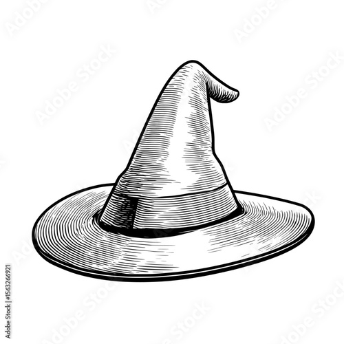 Black outline of a witch hat icon on a white background