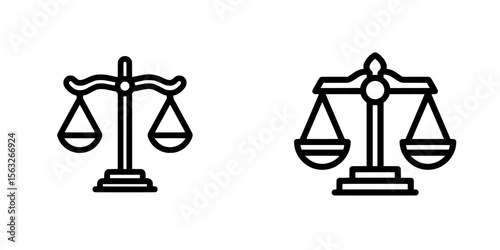 The icon of a justice scale is depicted in black outline on a white background