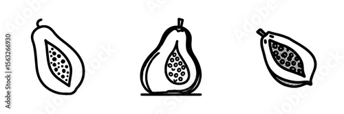 An icon of a papaya fruit is depicted in black and orange hues on a white background