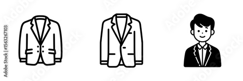 A minimal black line style is used to illustrate the blazer icon on a white background