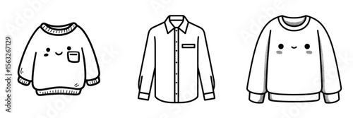 The icon of a long sleeve shirt is presented in a minimalist black line design on a white backdrop