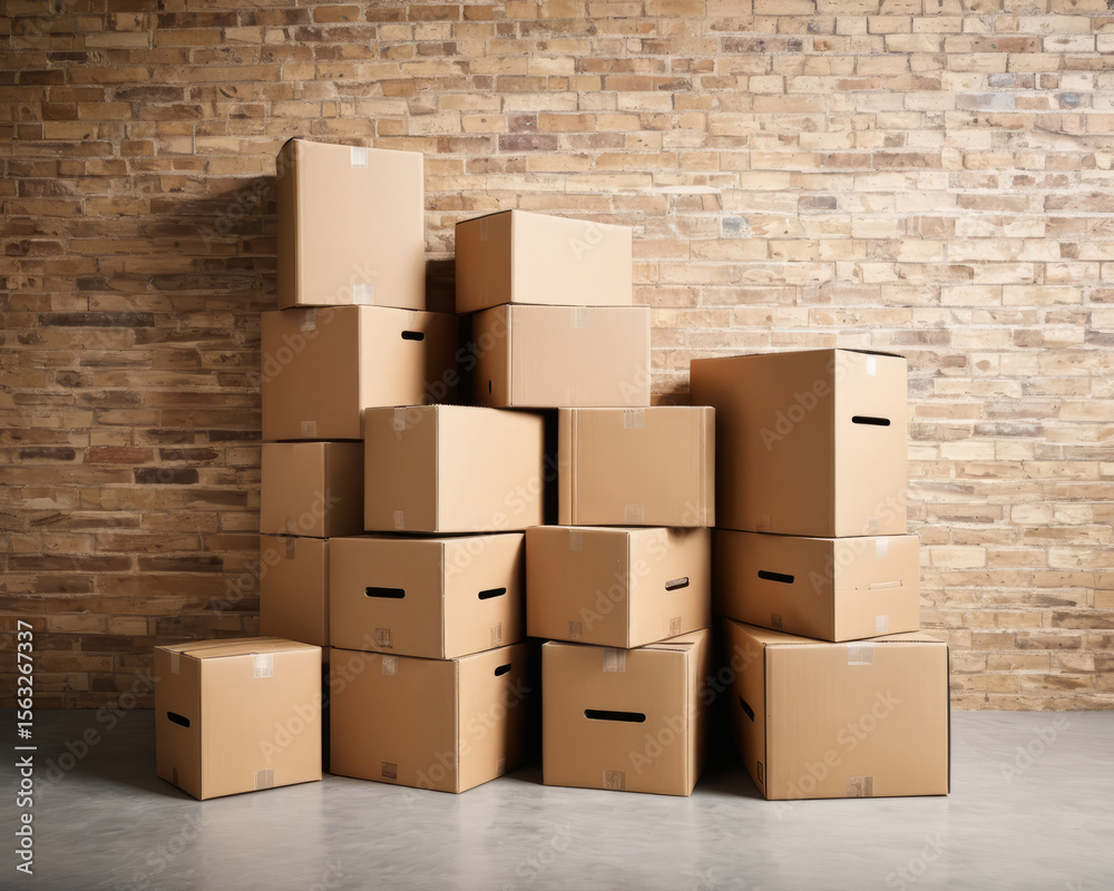 Fototapeta premium Cardboard Boxes Against a Wall. Moving concept.