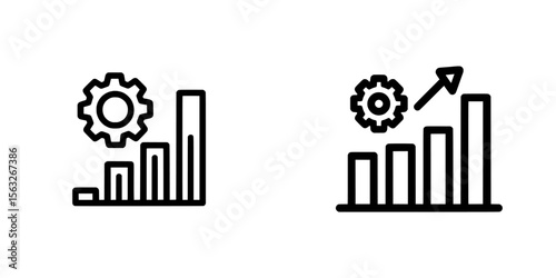 The line style gear and bar chart icon comes in black and white, representing themes of productivity and innovation