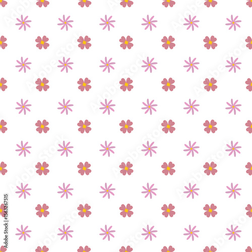 Pink Floral Seamless Pattern with Stylized Flowers on White Background
