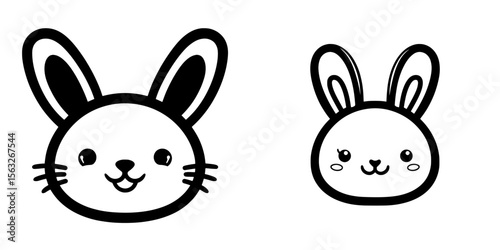 A cute bunny face icon with drooping ears is represented in minimal black and white, perfect for animal-themed designs