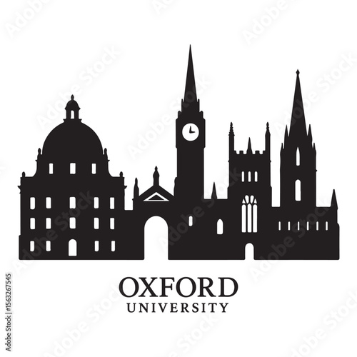 Oxford University Skyline Silhouette Framed by Ancient Trees