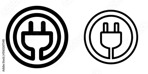 The symbol for an electric plug, depicted in bold black and white, is enclosed within a circle to represent power or charging