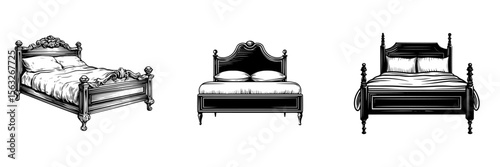 The silhouette of a vintage bed serves as a modern icon on a white backdrop