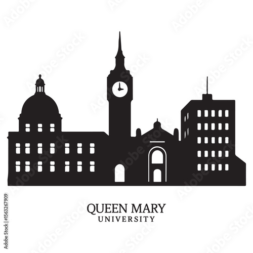 Queen Mary University Silhouette with London Skyline at Sunset