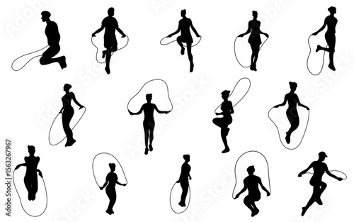 rope skipping sport people jumping rope silhouette