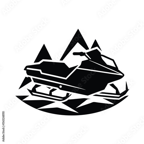Bold silhouette of a snowmobile with mountainous backdrop design for winter sports and adventure