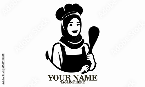 hijab chef icon. hijab chef logo, hijab chef vector illustration, beauty female muslimah use scarf in kitchen vector illustration