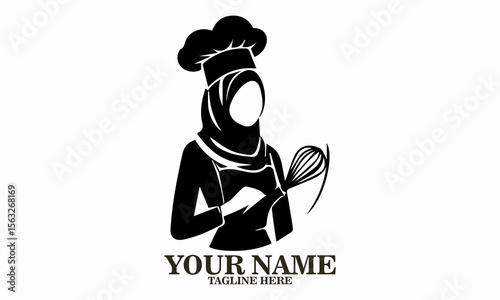 hijab chef icon. hijab chef logo, hijab chef vector illustration, beauty female muslimah use scarf in kitchen vector illustration