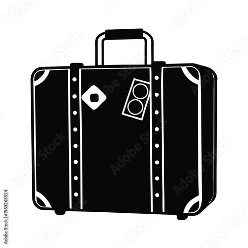 Classic travel suitcase in monochromatic silhouette ready for adventure and traveling journeys