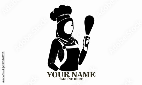 hijab chef icon. hijab chef logo, hijab chef vector illustration, beauty female muslimah use scarf in kitchen vector illustration