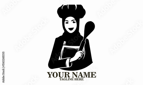 hijab chef icon. hijab chef logo, hijab chef vector illustration, beauty female muslimah use scarf in kitchen vector illustration