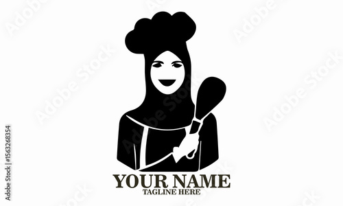 hijab chef icon. hijab chef logo, hijab chef vector illustration, beauty female muslimah use scarf in kitchen vector illustration
