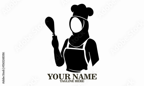 hijab chef icon. hijab chef logo, hijab chef vector illustration, beauty female muslimah use scarf in kitchen vector illustration
